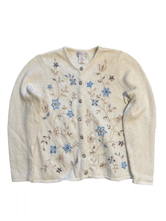 Northern Reflections Sweaters - Vintage Northern Reflections Cream Embroidered Floral Button Cardigan Medium